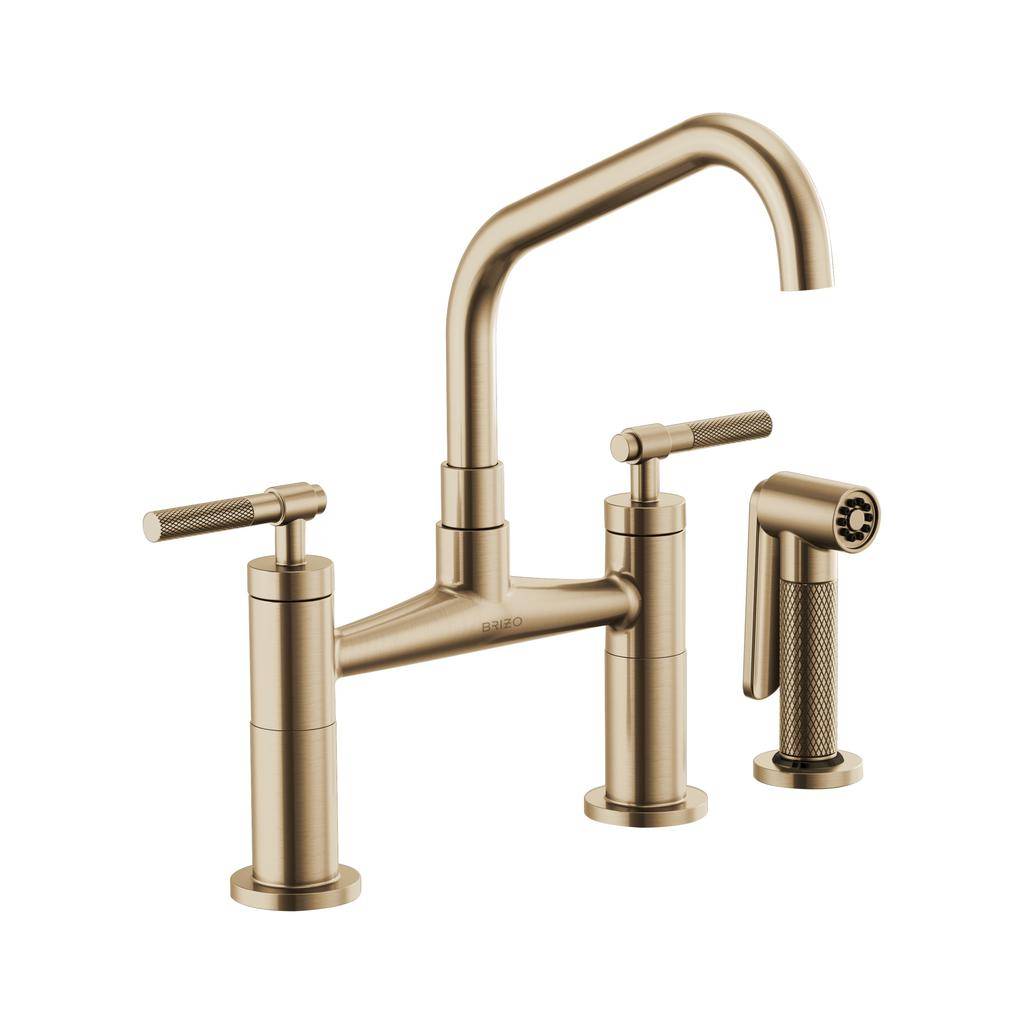 Brizo 62563LF Litze Bridge Faucet Angled Spout Knurled Handle Luxe Gold 1