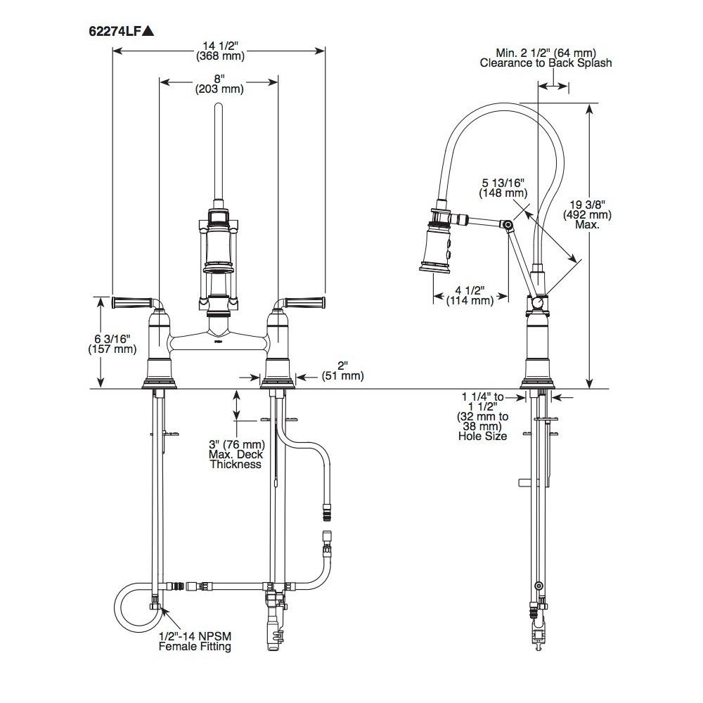 Brizo 62174LF Rook Bridge Faucet With Finished Hose Luxe Steel 2