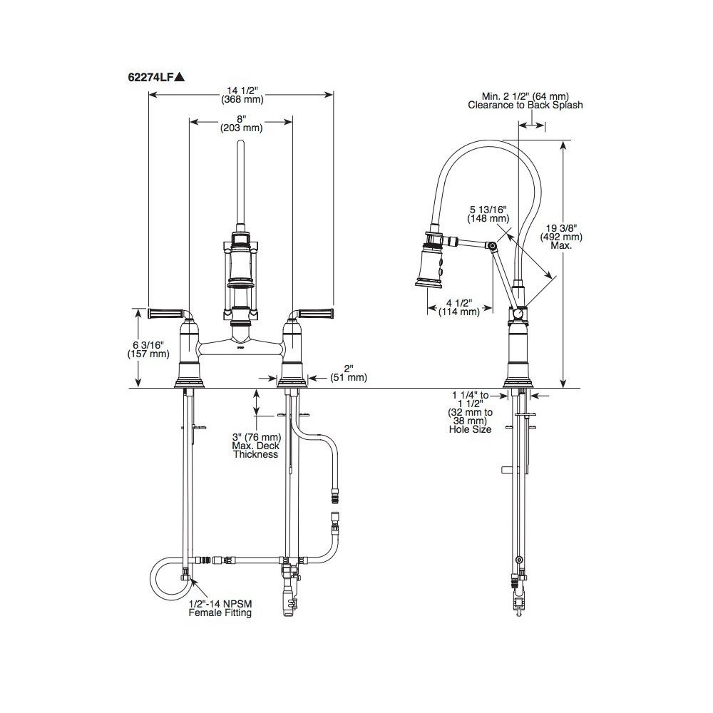 Brizo 62174LF Rook Articulating Bridge Faucet With Finished Hose Luxe Gold 2