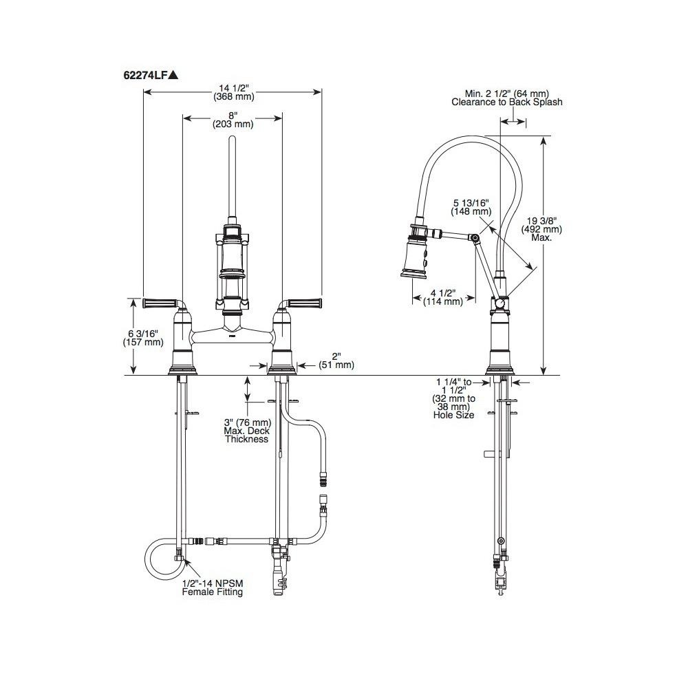 Brizo 62174LF Rook Articulating Bridge Faucet With Finished Hose Stainless 2