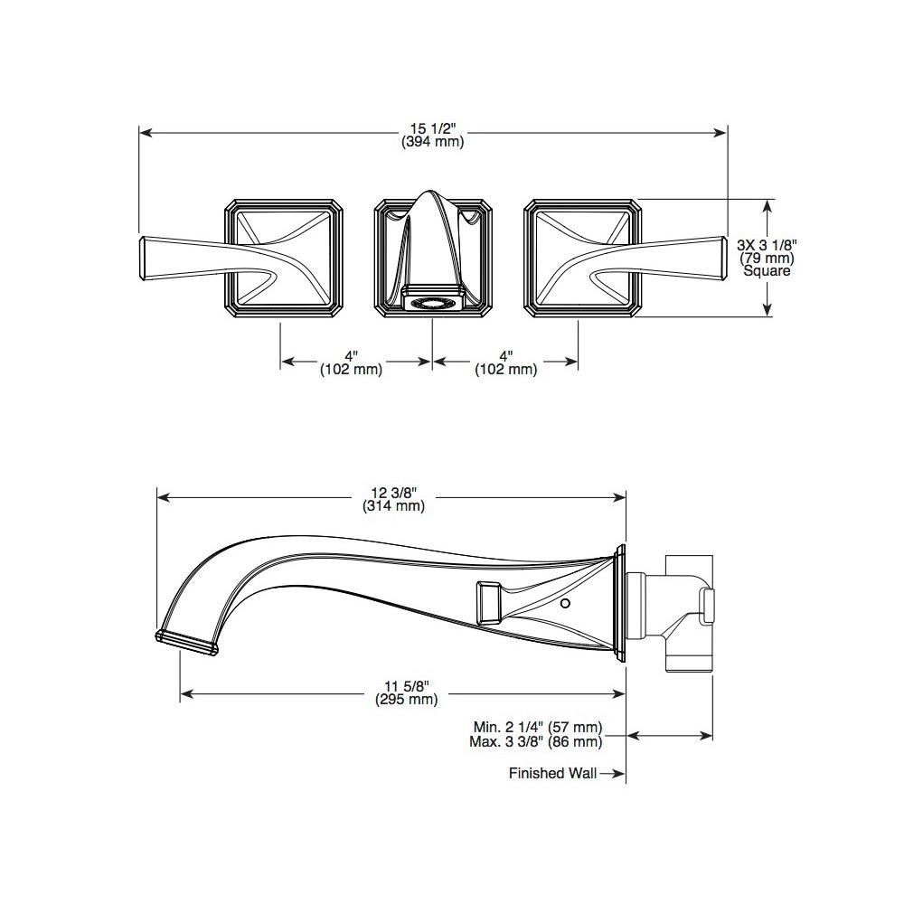 Brizo T70430-PN Virage Two Handle Wall Mount Tub Filler Polished Nickel 2