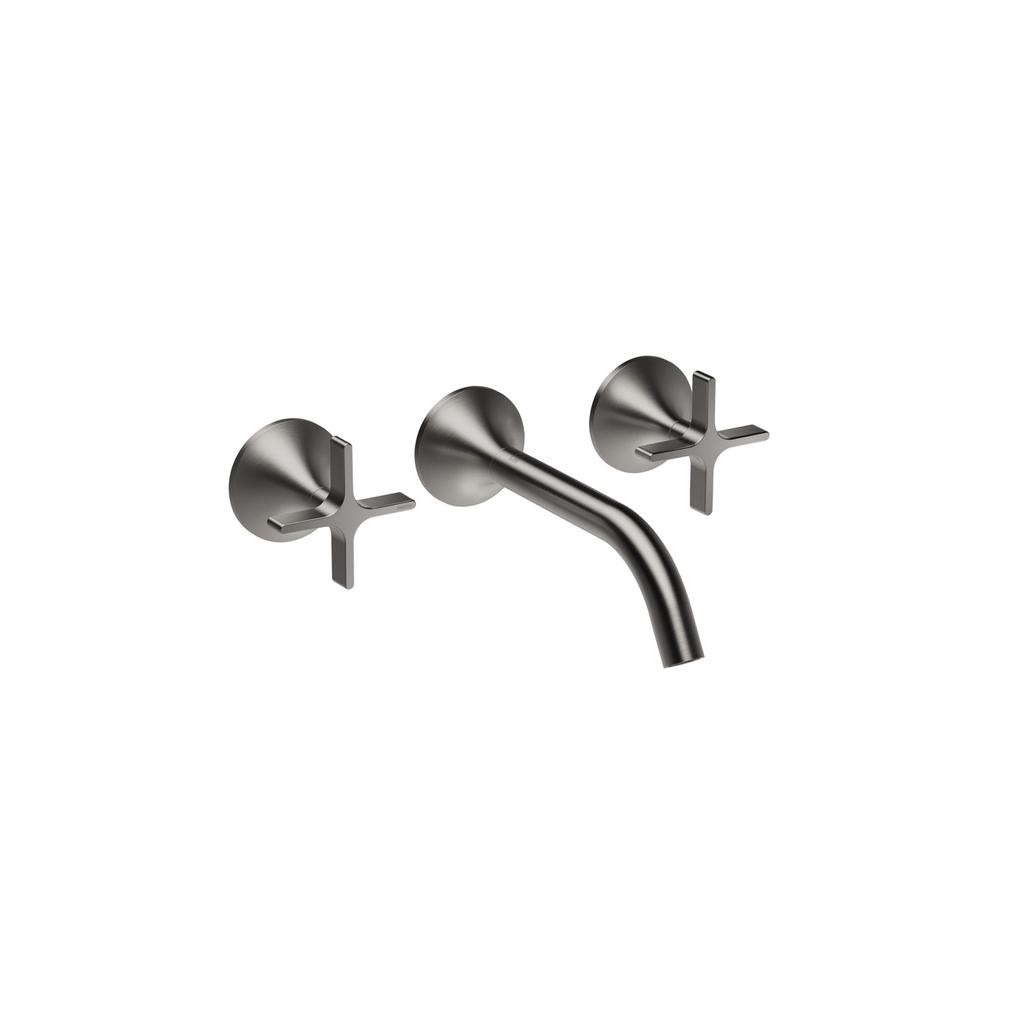Dornbracht 36712809 Vaia Wall Mounted Lavatory Faucet Cross Handles Dark Platinum Matte 1