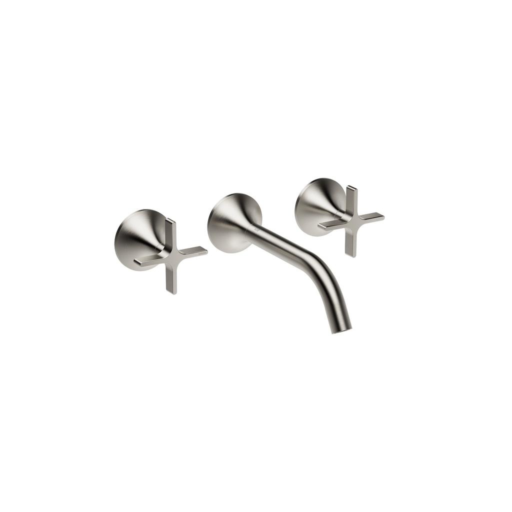 Dornbracht 36712809 Vaia Wall Mounted Lavatory Faucet Cross Handles Platinum Matte 1