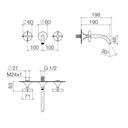 Dornbracht 36712809 Vaia Wall Mounted Lavatory Faucet Cross Handles Platinum Matte 2