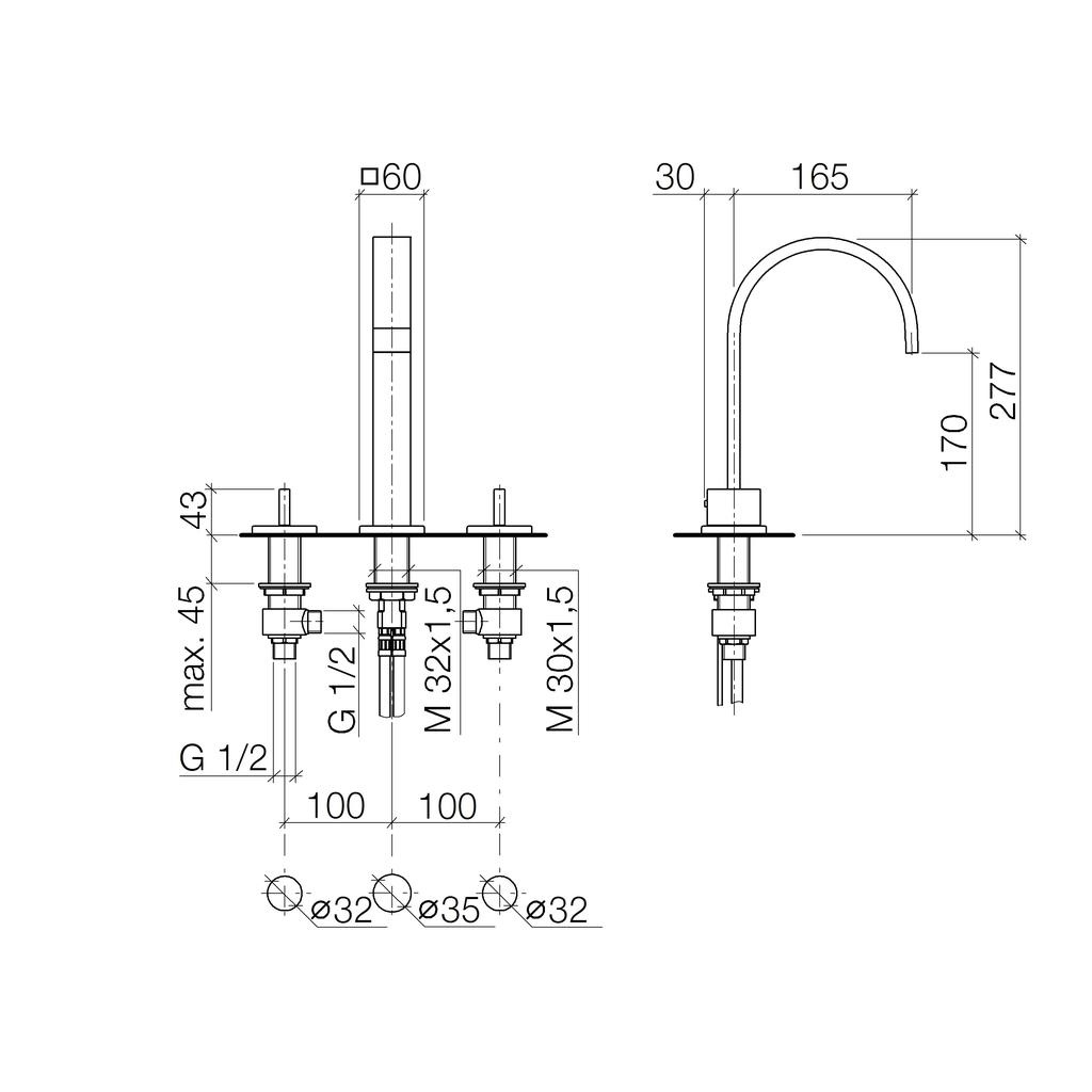 Dornbracht 20713782 Mem Three Hole Lavatory Faucet Platinum Matte 2