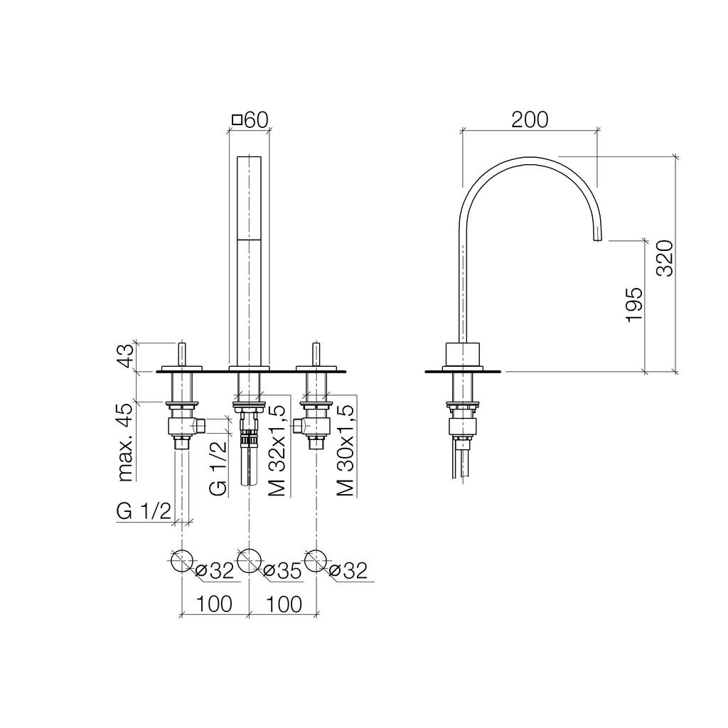 Dornbracht 20715782 Mem Three Hole Lavatory Faucet Platinum Matte 2