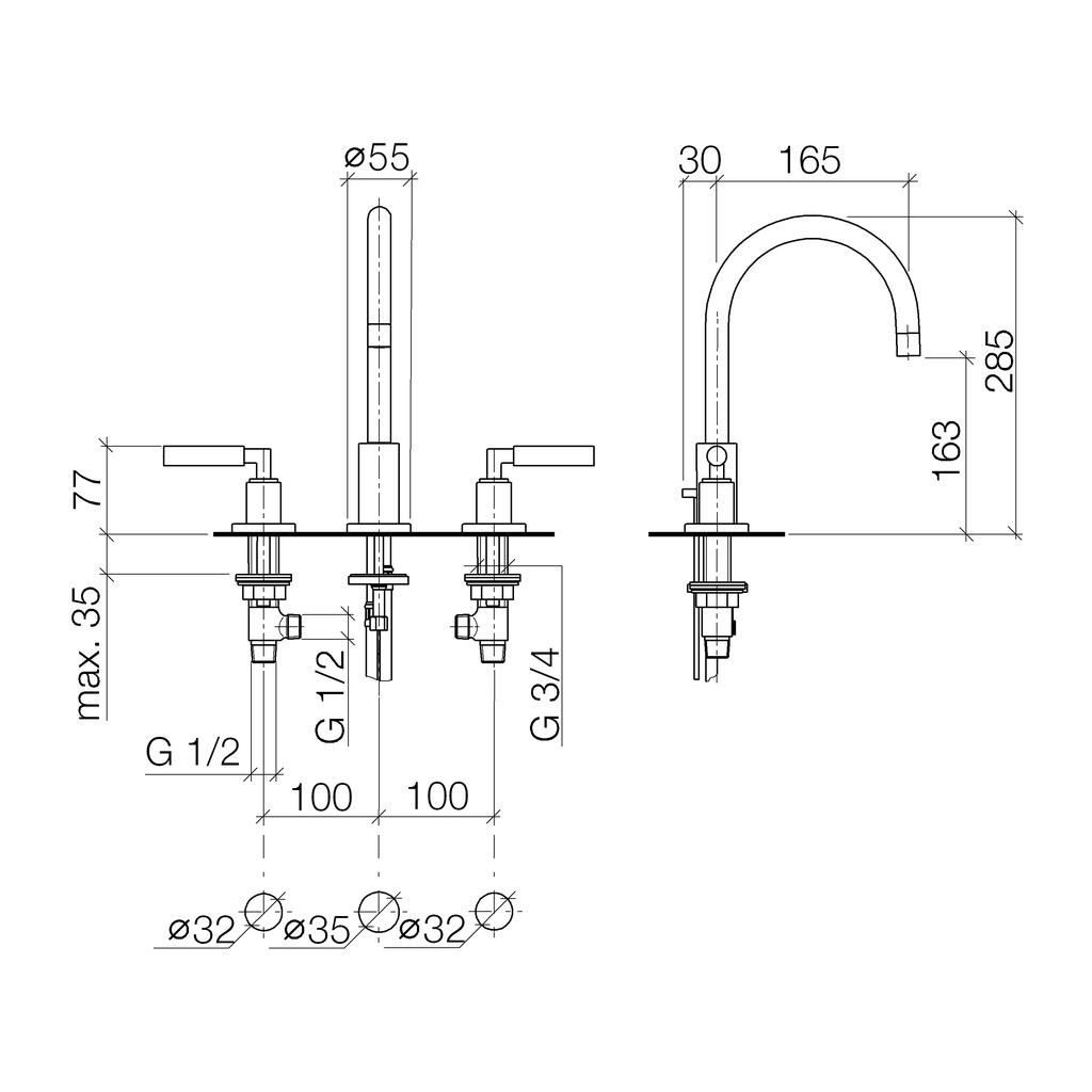 Dornbracht 20713882 Tara Three Hole Lavatory Faucet Platinum Matte 2