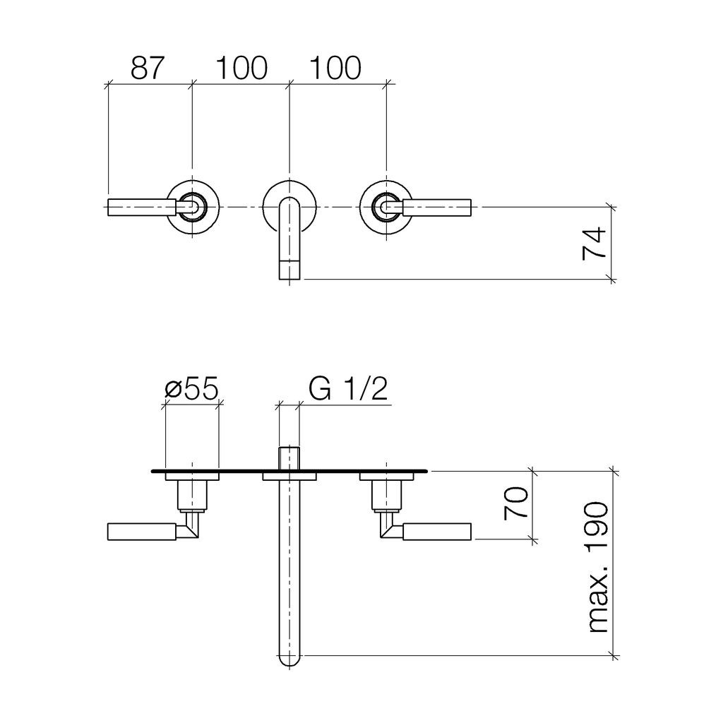 Dornbracht 36712882 Tara Wall Mounted Lavatory Faucet Polished Platinum Matte 2
