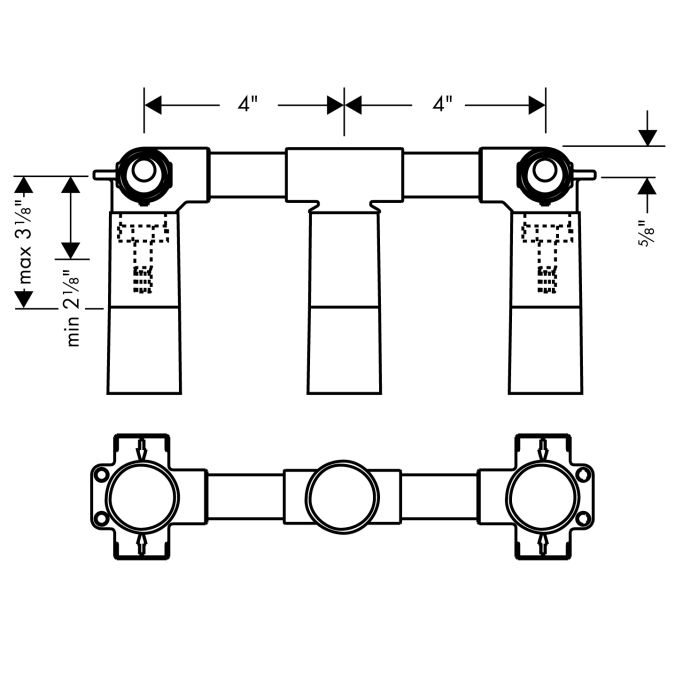 Hansgrohe 10303181 Rough-in Wall Mounted Widespread Faucet 2