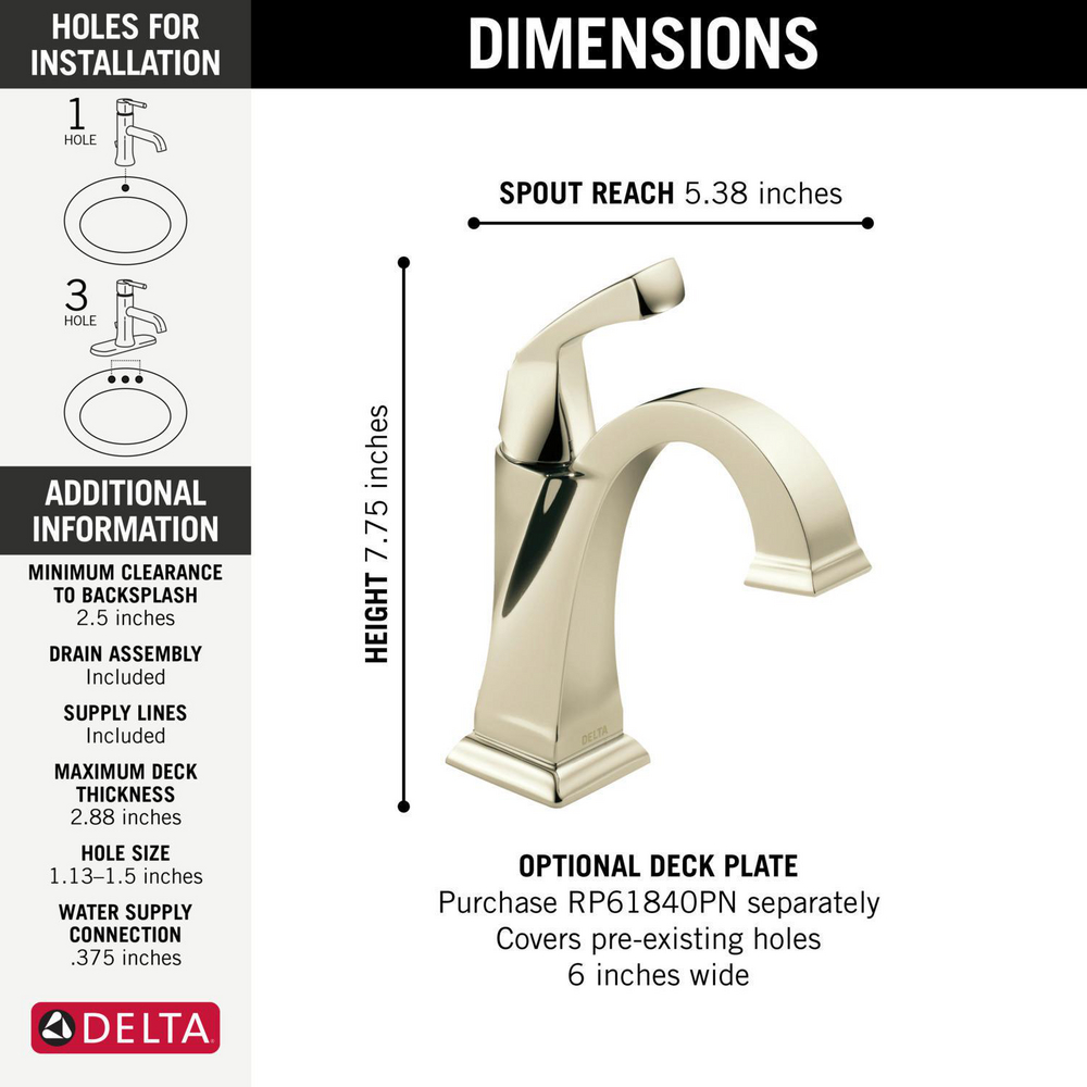 Delta 551 Dryden Single Handle Lavatory Faucet Polished Nickel 2