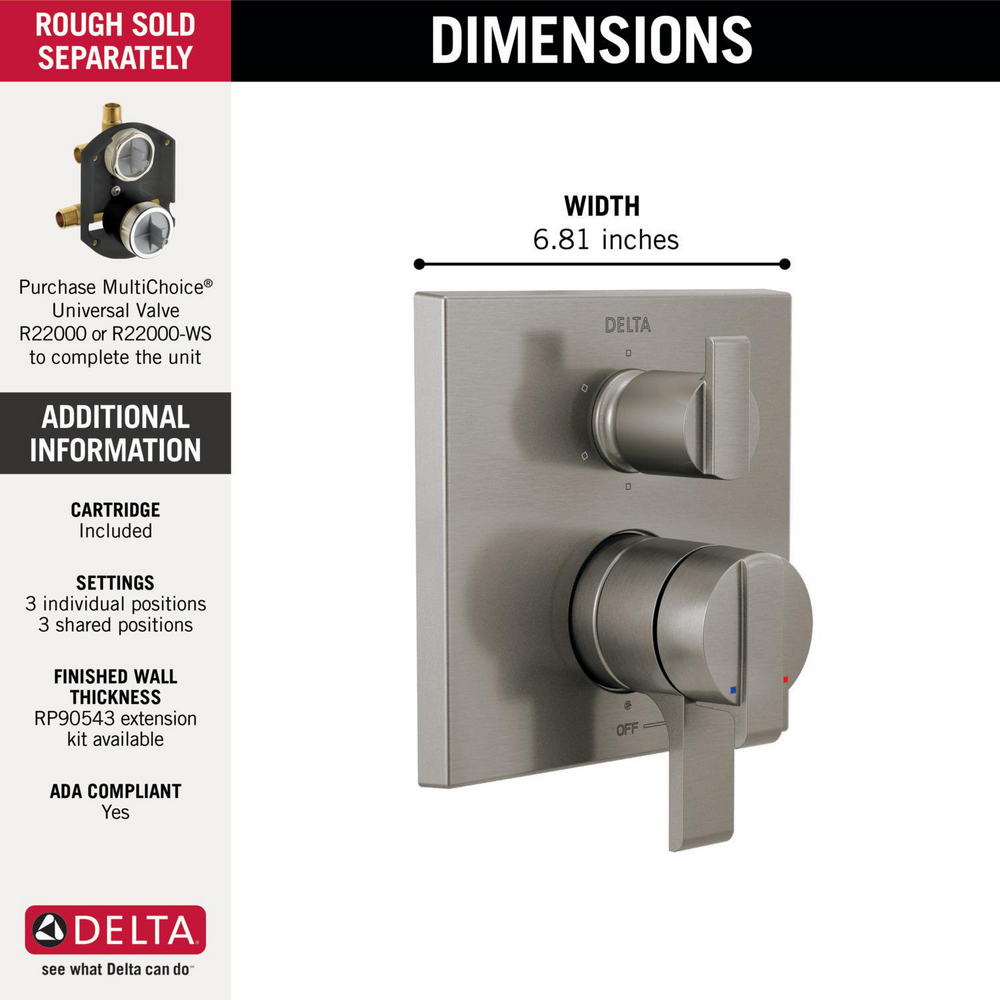 Delta T27967 Angular Modern Monitor 17 Series Valve Trim 6 Setting Integrated Diverter Stainless 1