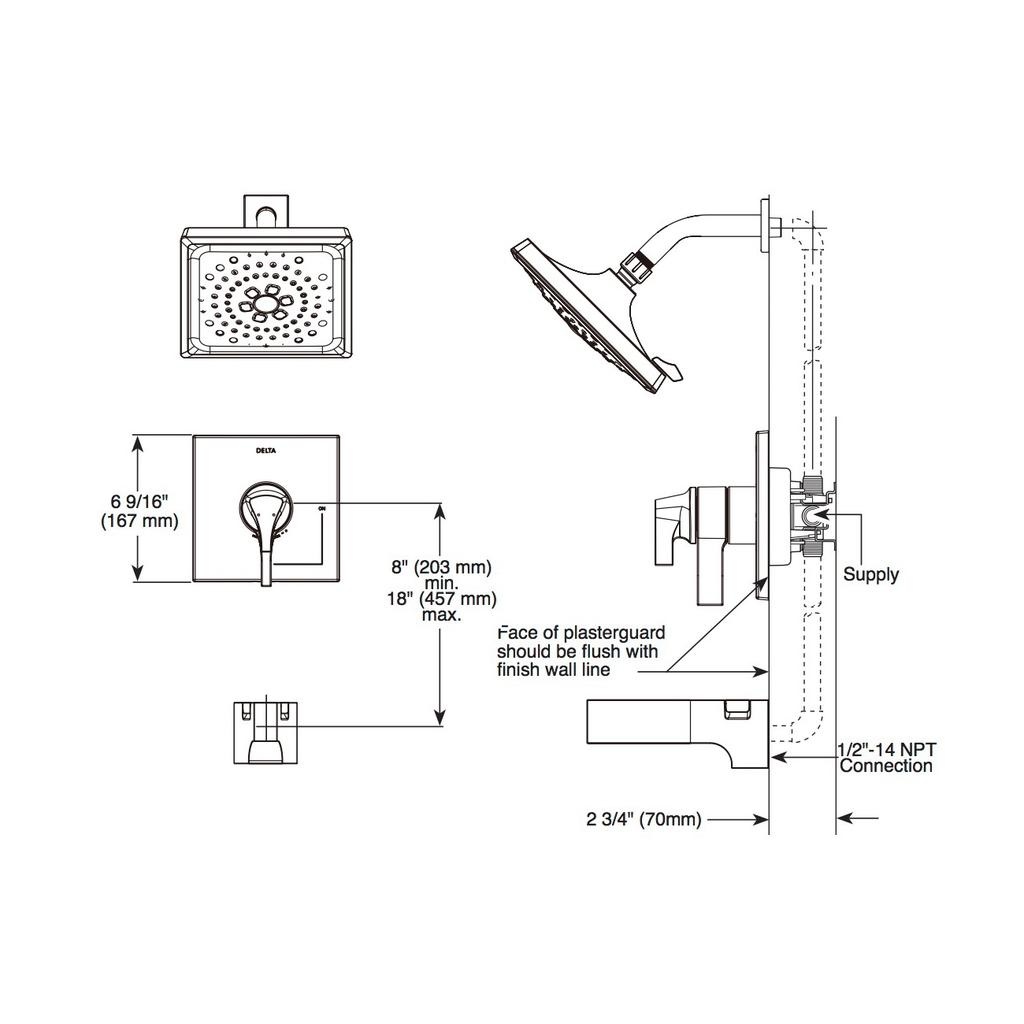 Delta T17474 Zura Monitor 17 Series H2Okinetic Tub & Shower Trim Chrome 2