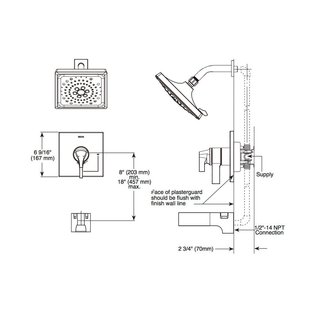 Delta T17274 Zura 17 Series Multi Choice H2Okinetic Shower Only Trim Stainless 2