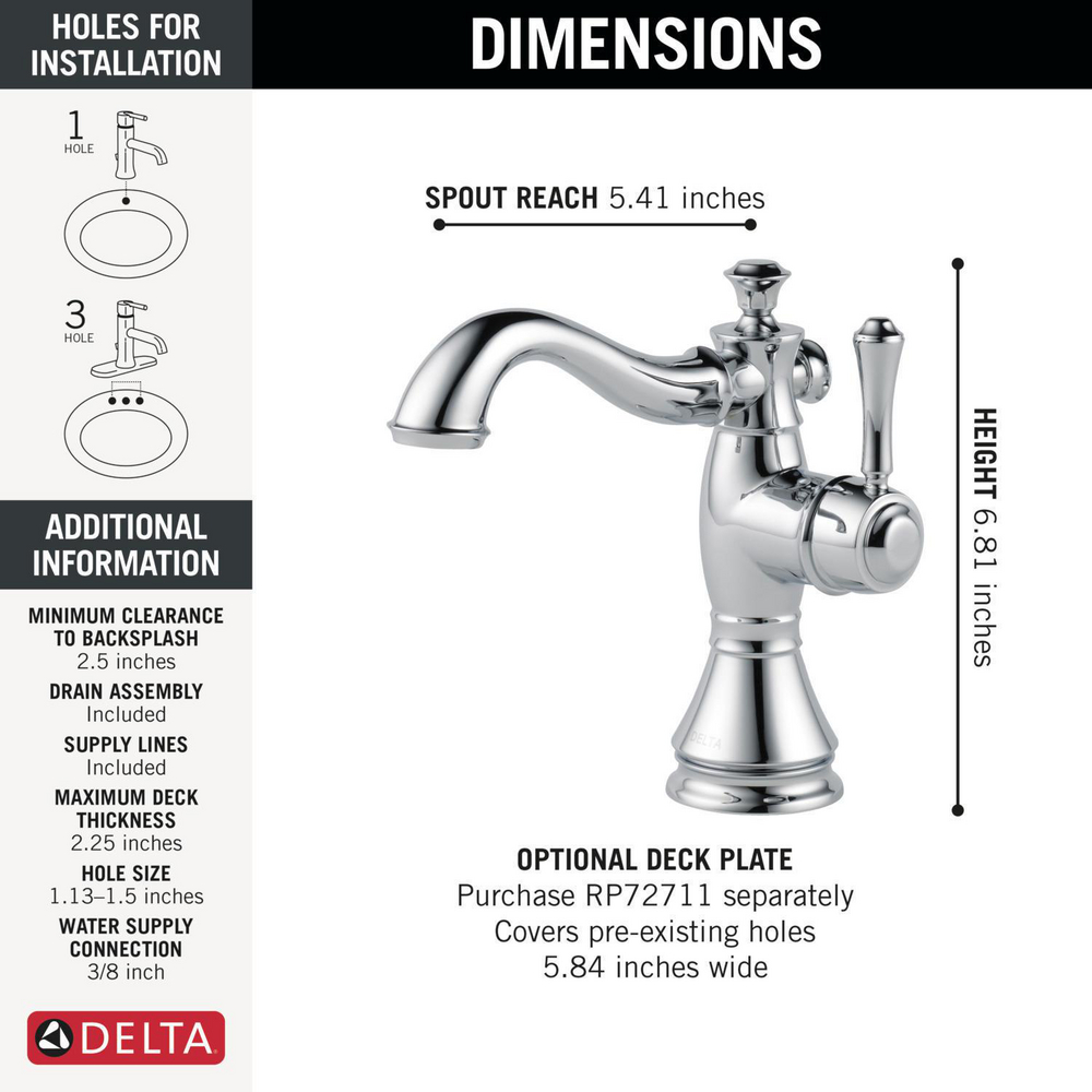 Delta 597LF Cassidy Single Handle Bathroom Faucet Chrome 1