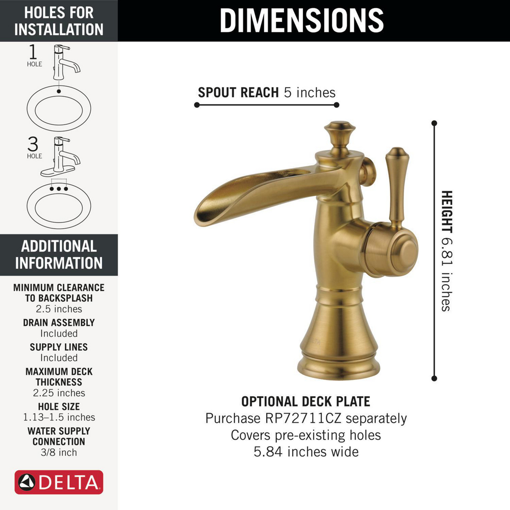 Delta 598LF Cassidy Single Handle Channel Bathroom Faucet Champagne Bronze 1