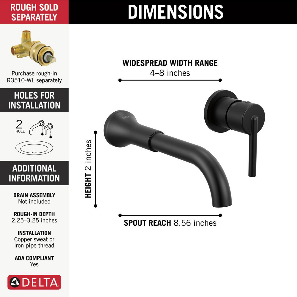 Delta T3559LF Trinsic Single Handle Wall Mount Bathroom Faucet Trim Venetian Bronze 2