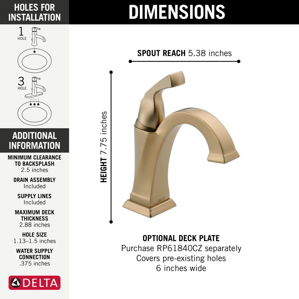 Delta 551 Dryden Single Handle Lavatory Faucet Champagne Bronze 2