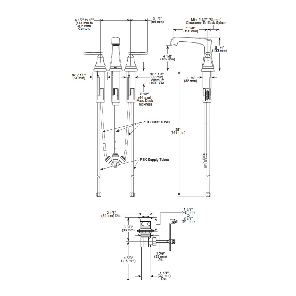 Delta 3564 Ashlyn Two Handle Widespread Lavatory Faucet EZ Anchor Chrome 2