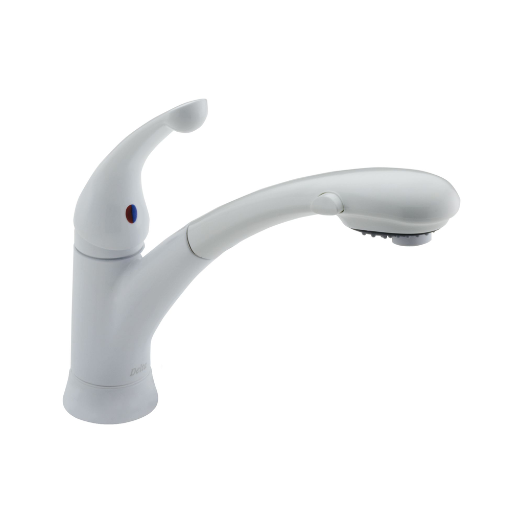 Delta 470 Signature Single Handle Pull Out Kitchen Faucet White 1