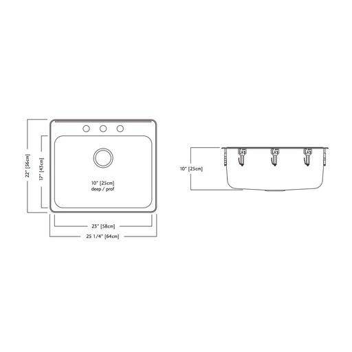 Kindred QSLA2225/10  22 x 25 Single Bowl Laundry Sink 3 Holes 2