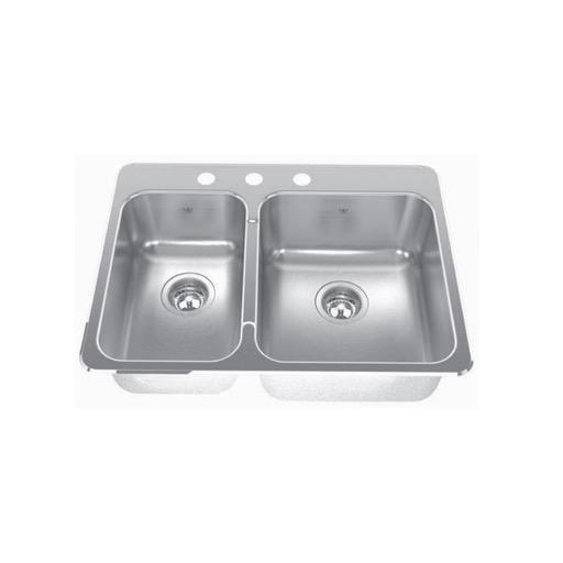 Kindred QCLA2027R/8 27 x 20 Double Bowl Kitchen Sink 3 Holes 1