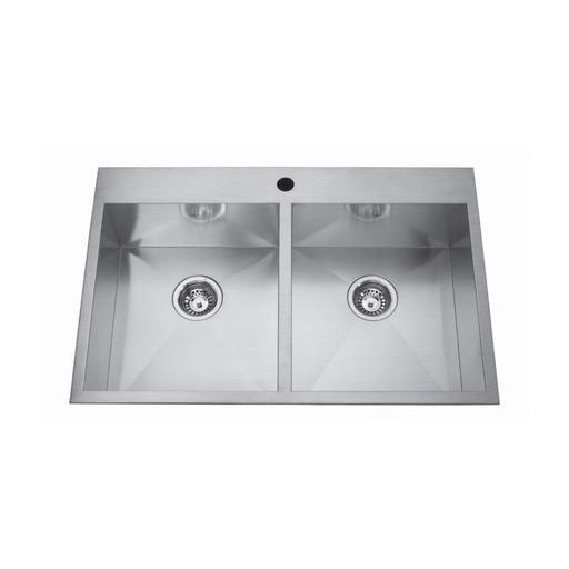 Kindred QDLF2233/8 33 x 22 Double Bowl Kitchen Sink 1 Hole 1