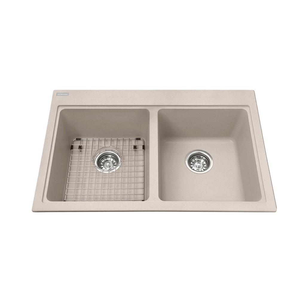 Kindred KGDL2031-8CH Granite Drop-In Double Sink Champagne 1 Hole Includes Grid 1
