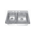 Kindred QCLA2027R/8 27 x 20 Double Bowl Kitchen Sink 1 Hole 1