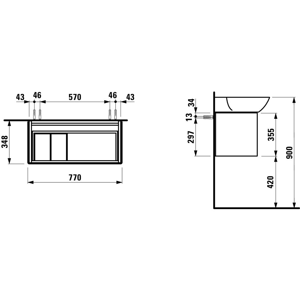 Laufen 425401 Ino One Drawer Vanity Unit Dark Walnut 2