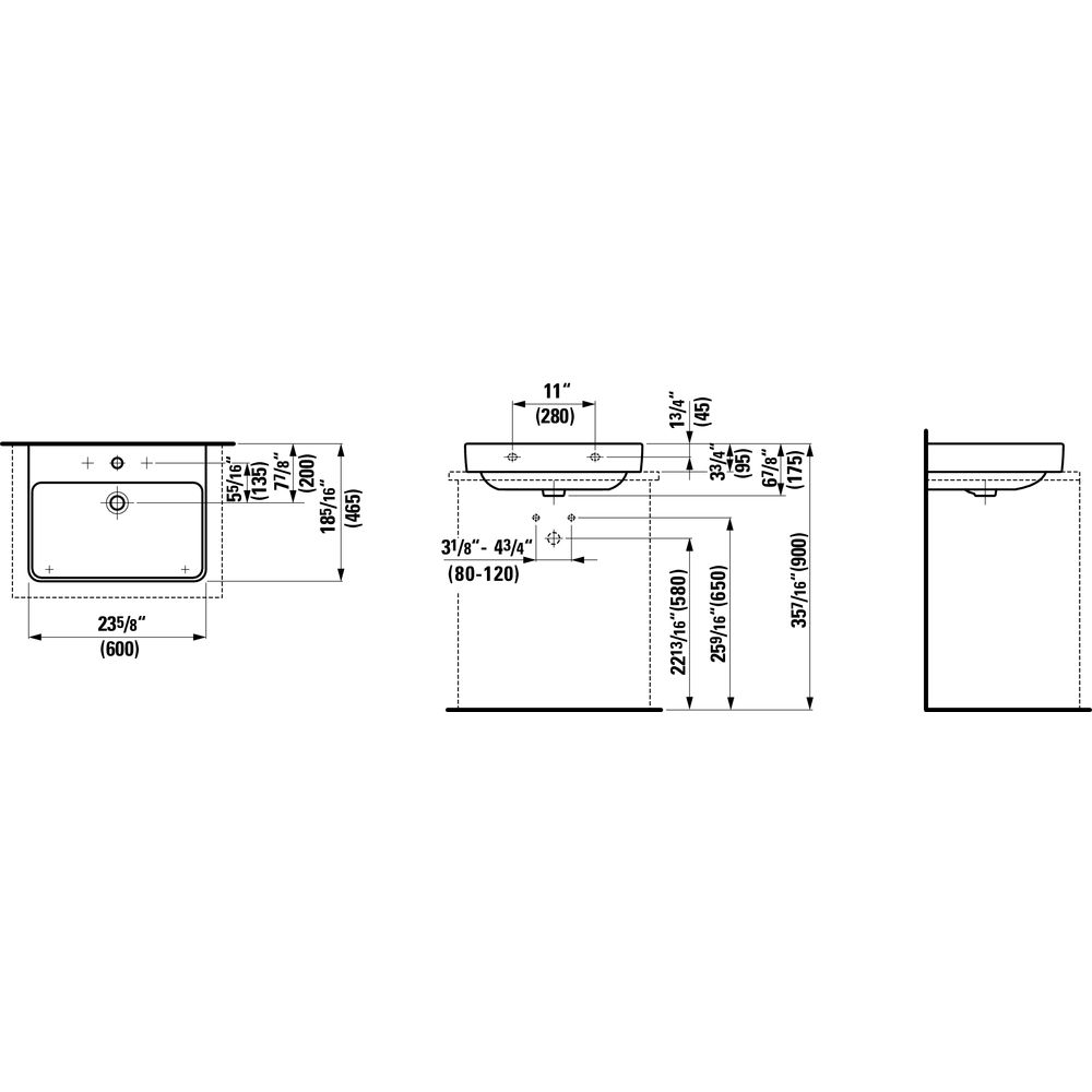 Laufen 816963 Pro S 600 Washbasin One Tap Hole 2
