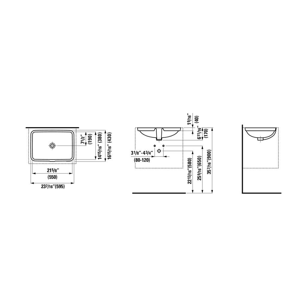 Laufen 811968 Pro S Built-in Washbasin Without Tap Holes 2