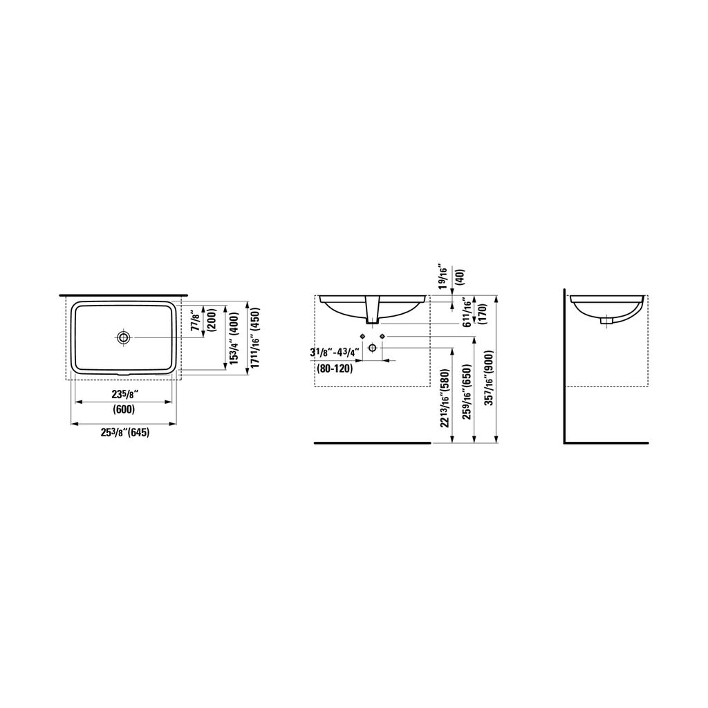 Laufen 811969 Pro 645 Undermount Sink Without Tap Holes 2