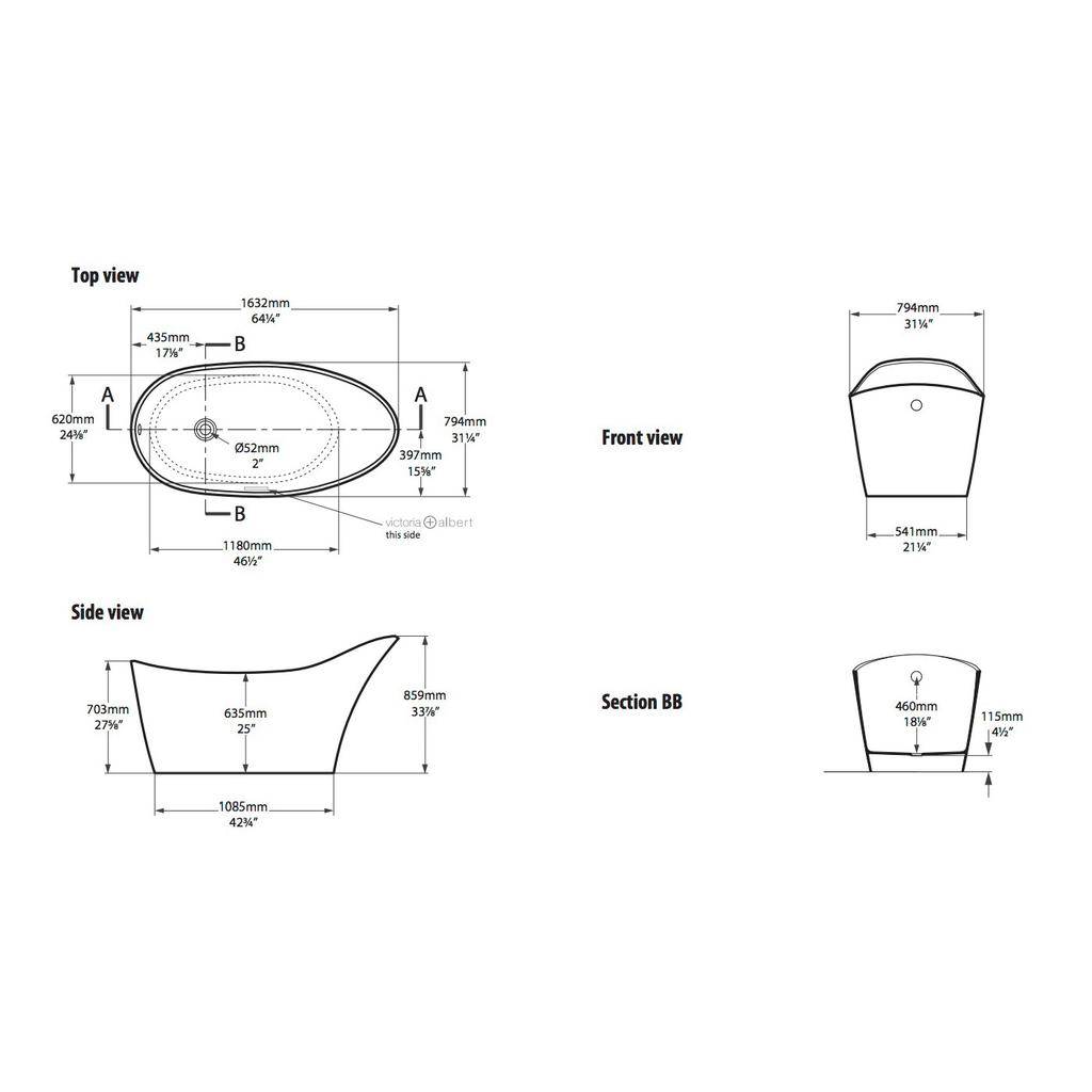 Victoria + Albert Amalfi Englishcast Tub With Overflow Standard White 2
