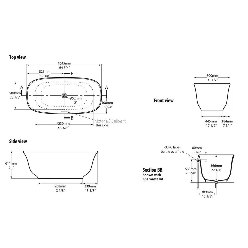 Victoria + Albert Amiata Freestanding Tub With Overflow Standard White 2