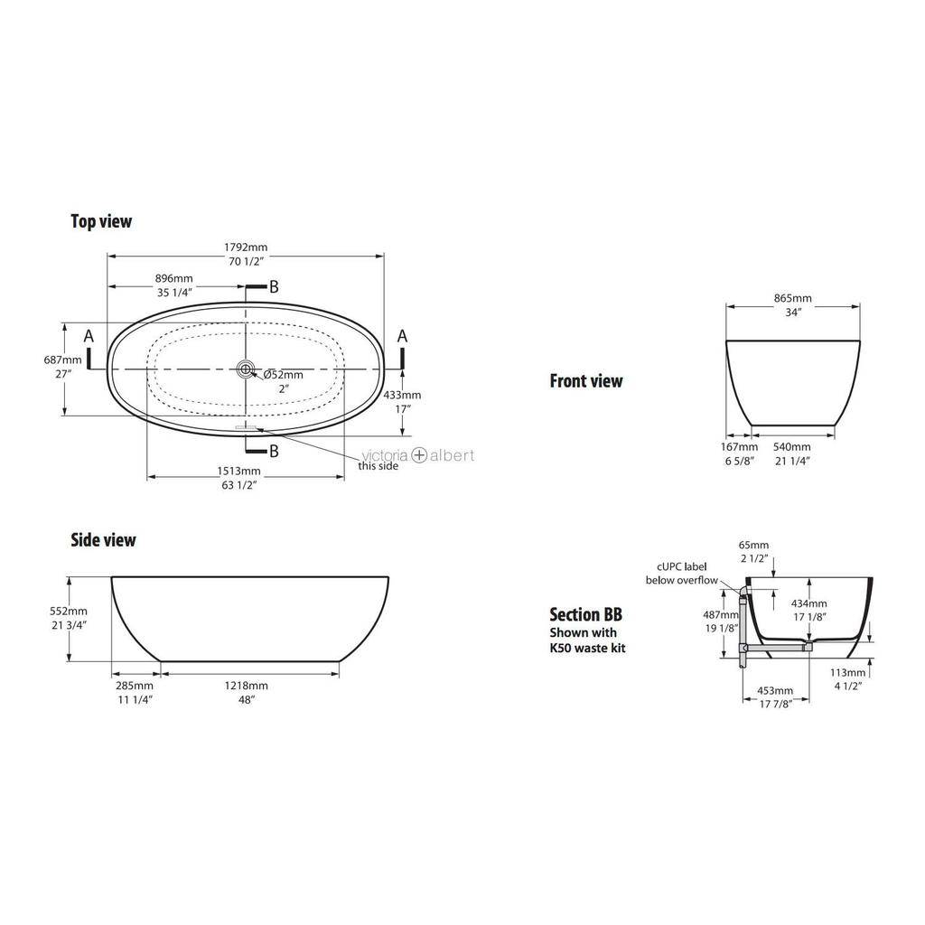 Victoria + Albert Barcelona 3 Freestanding Tub With Overflow Standard White 2