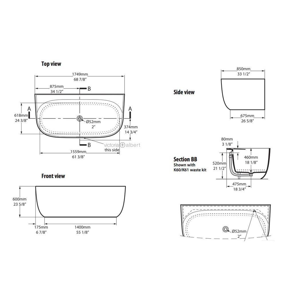 Victoria + Albert Eldon Freestanding Tub No Overflow Standard White 2