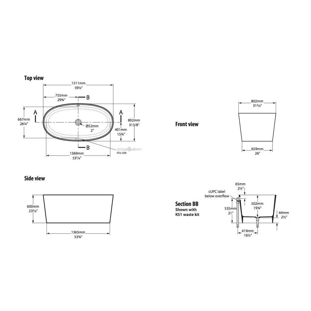 Victoria + Albert IOS Freestanding Tub No Overflow Standard White 2