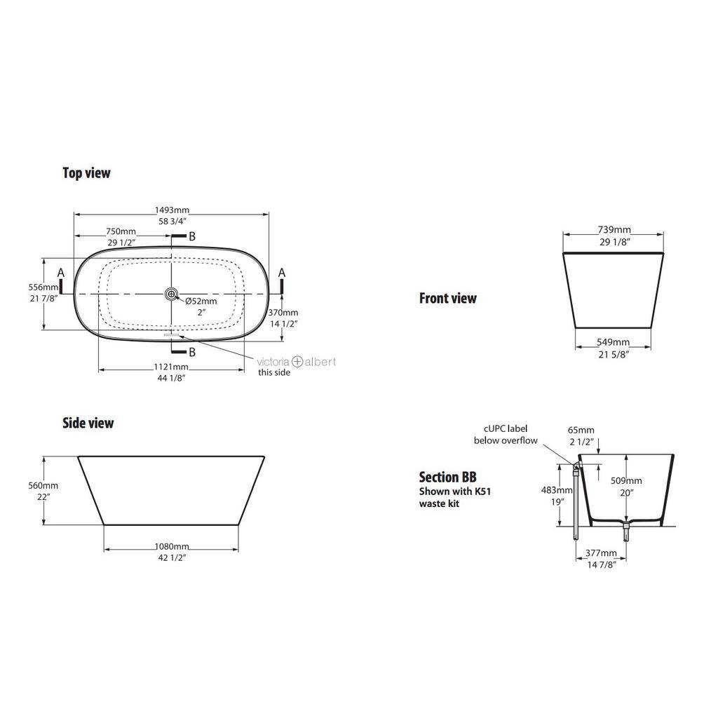 Victoria + Albert Vetralla Freestanding Tub With Overflow Standard White 2
