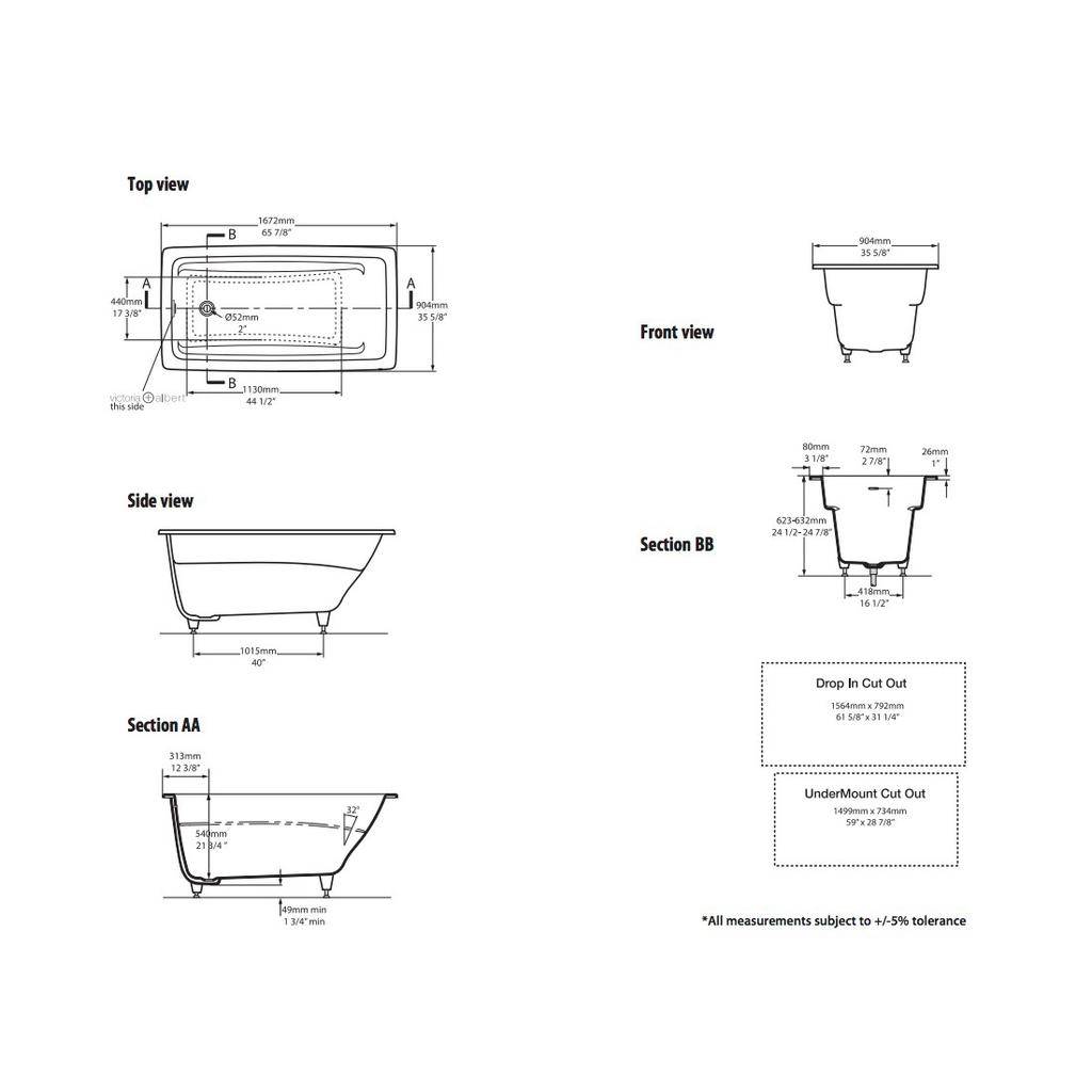Victoria + Albert Rossendale 6636 Drop In Tub With Overflow Standard White 2