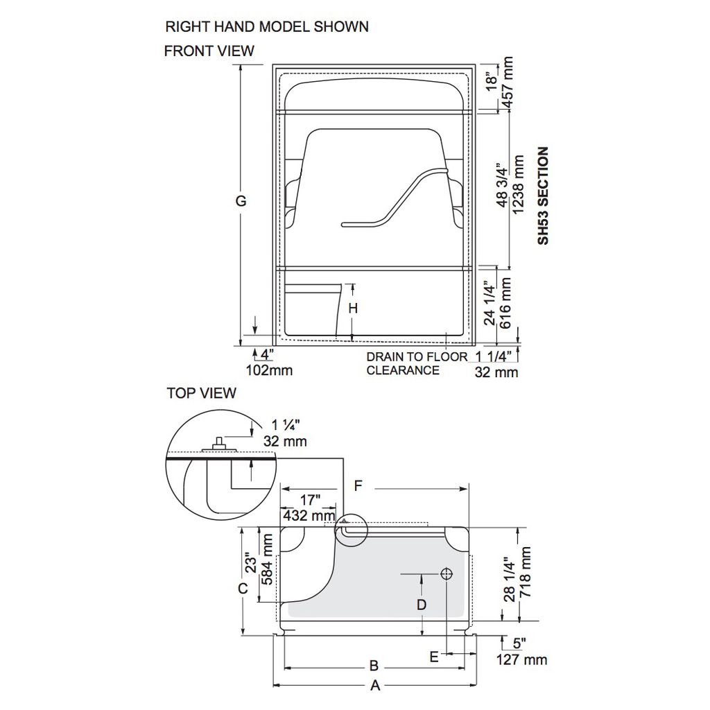 Mirolin SH53LS/RS Madison 5 Multi Shower Stall With Seat on Right White 2
