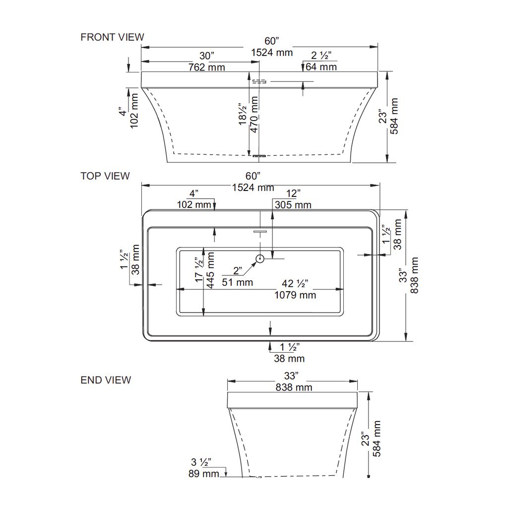 Mirolin CF2005 Cruz 60" x 33" Freestanding Tub 2