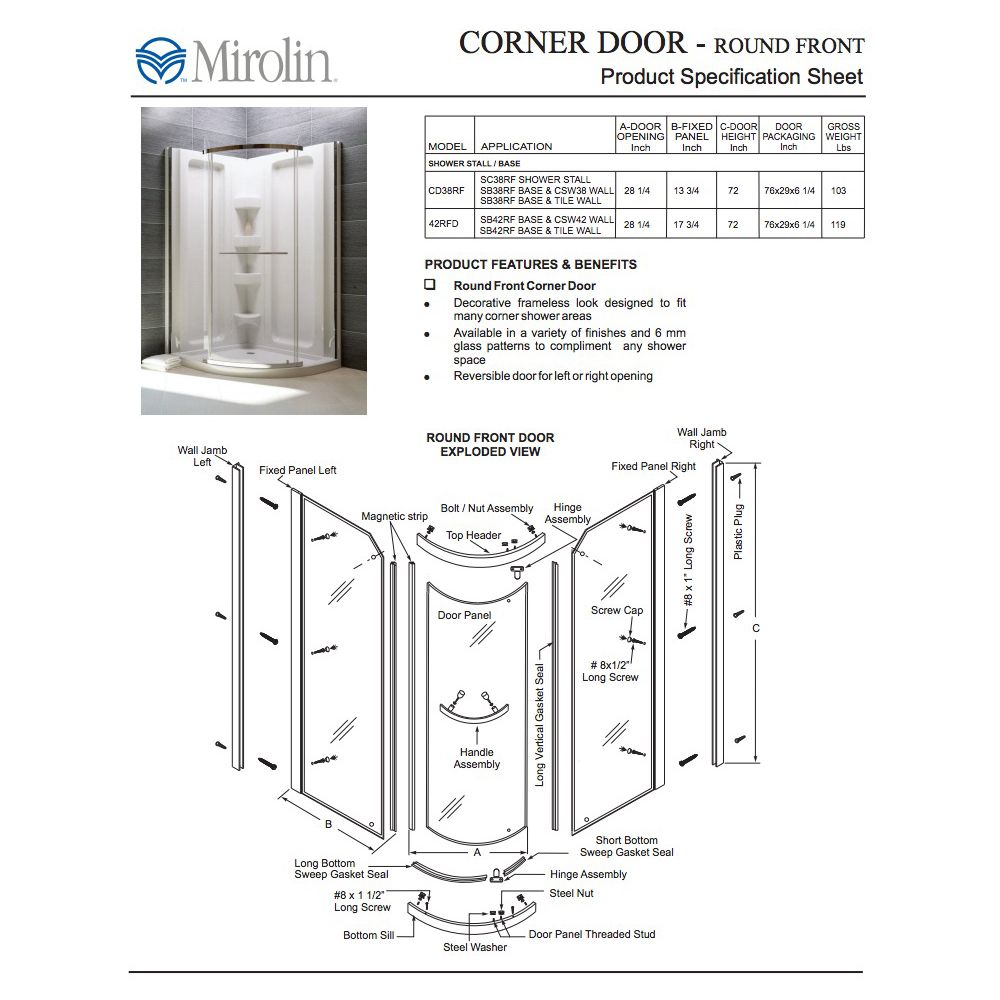 Mirolin 42NADPS Corner 42" Neo Angle Door Plain Silver 2
