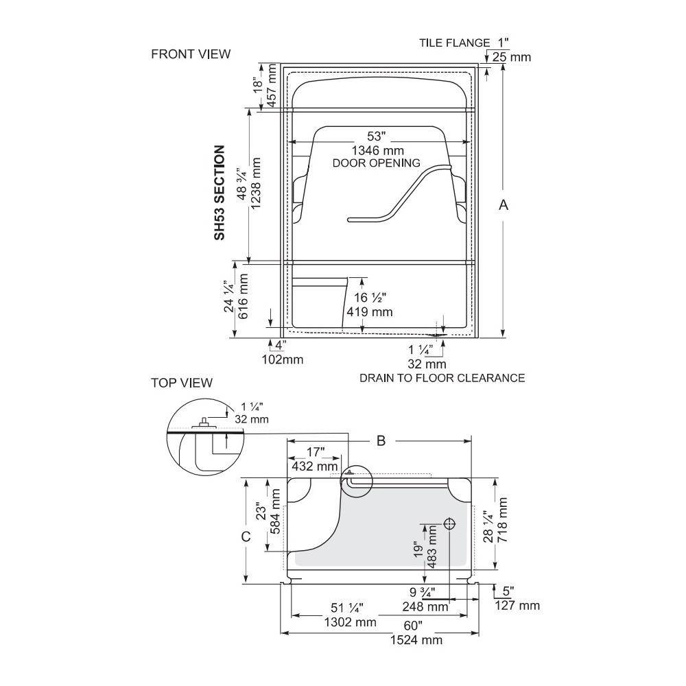 Mirolin SH53 Madison 5 Multi Piece Shower Stall Without Seat Left 2