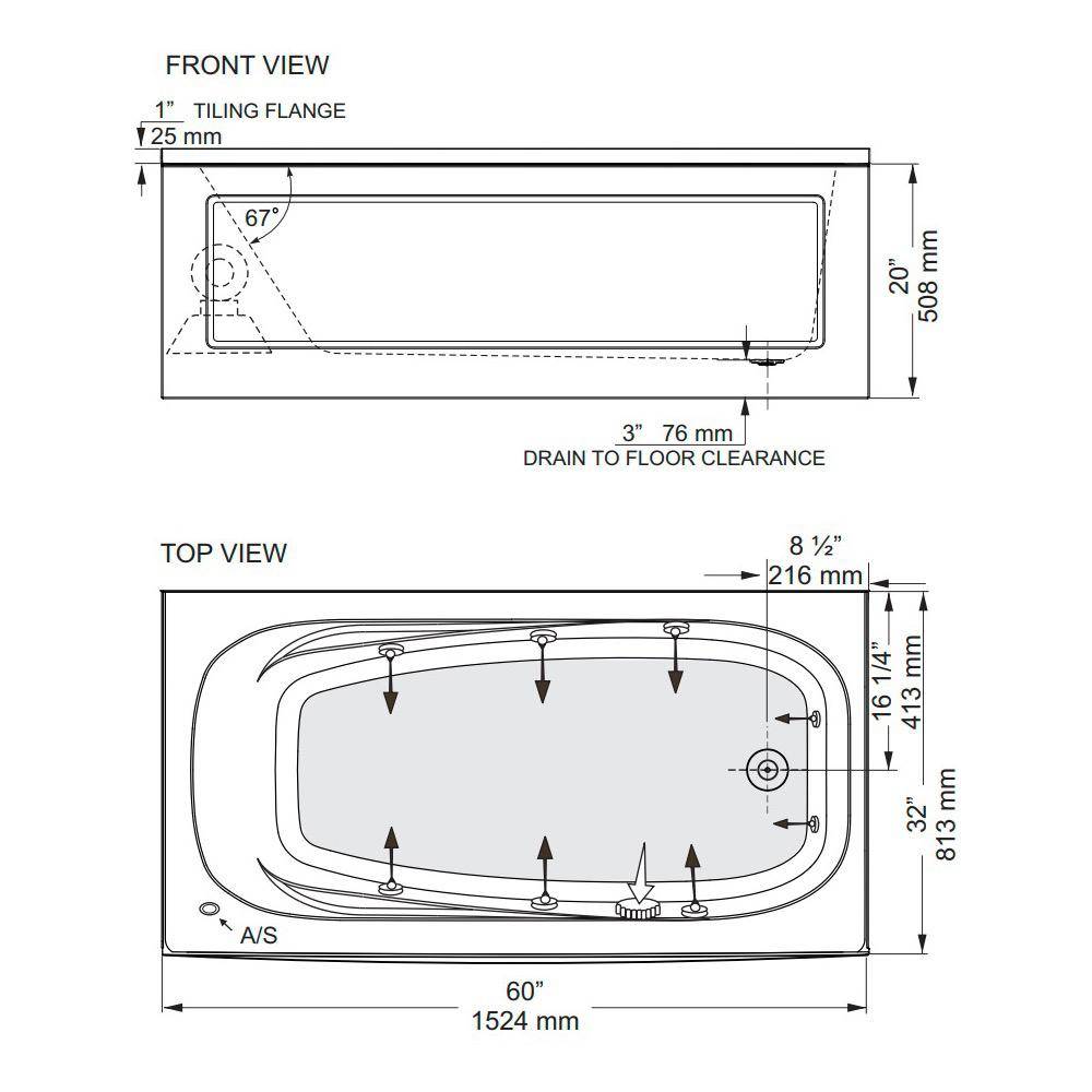 Mirolin TAS6032 Tucson Skirted Whirlpool Side Foot Jets Right 2