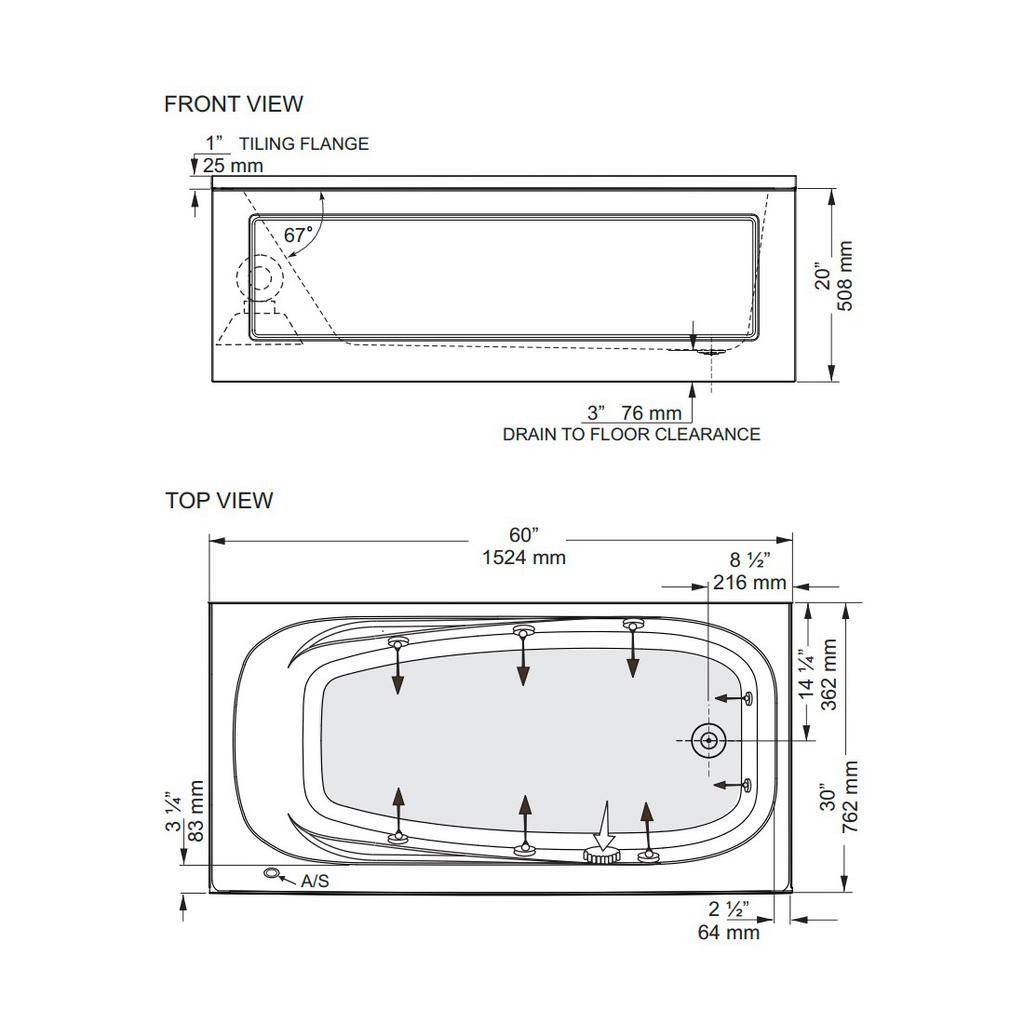 Mirolin PAS6030 Phoenix Skirted Whirlpool Side Foot Jets Right 2