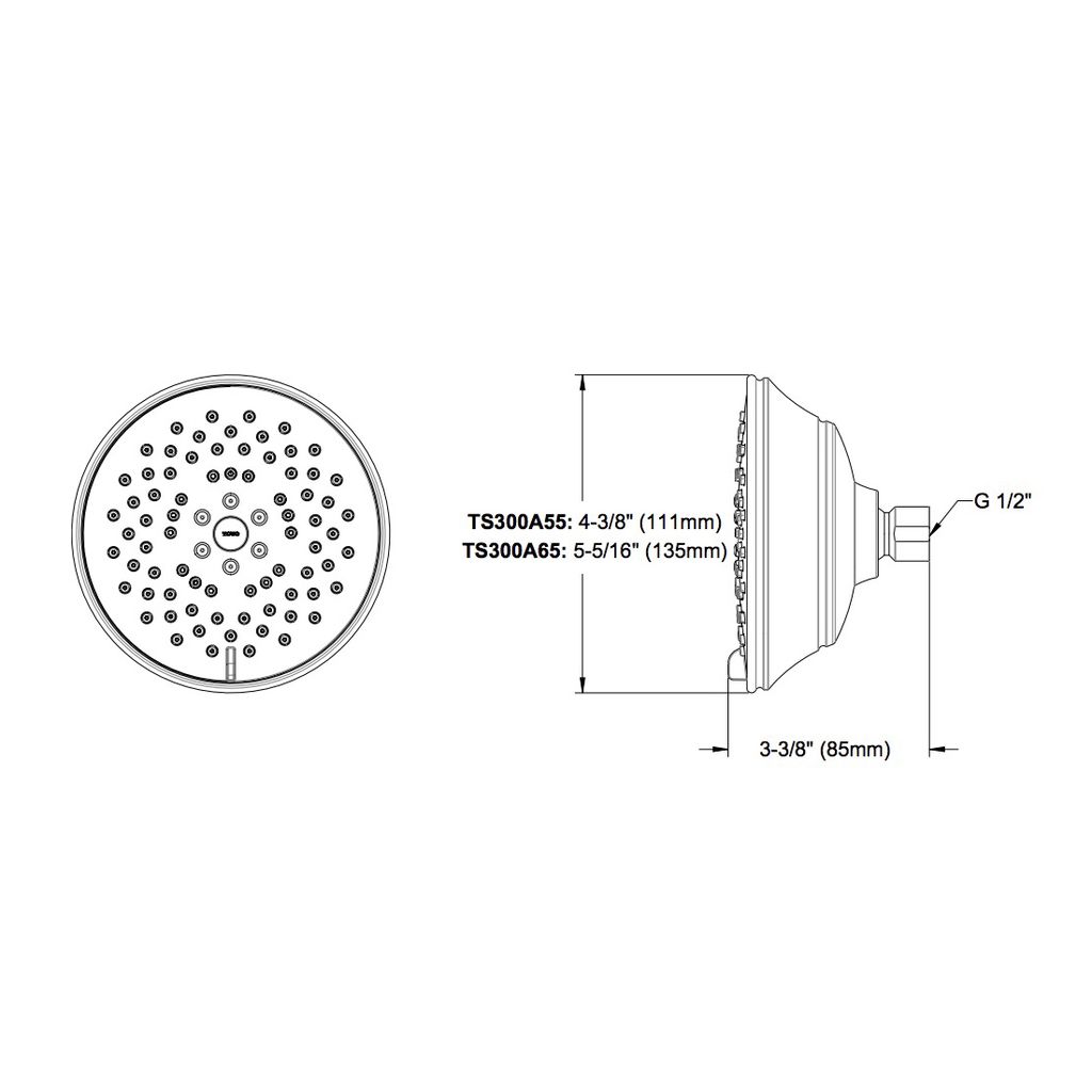 TOTO TS300A65CP Traditional Collection Series A Multi Spray Showerhead 5-1/2 Chrome 2