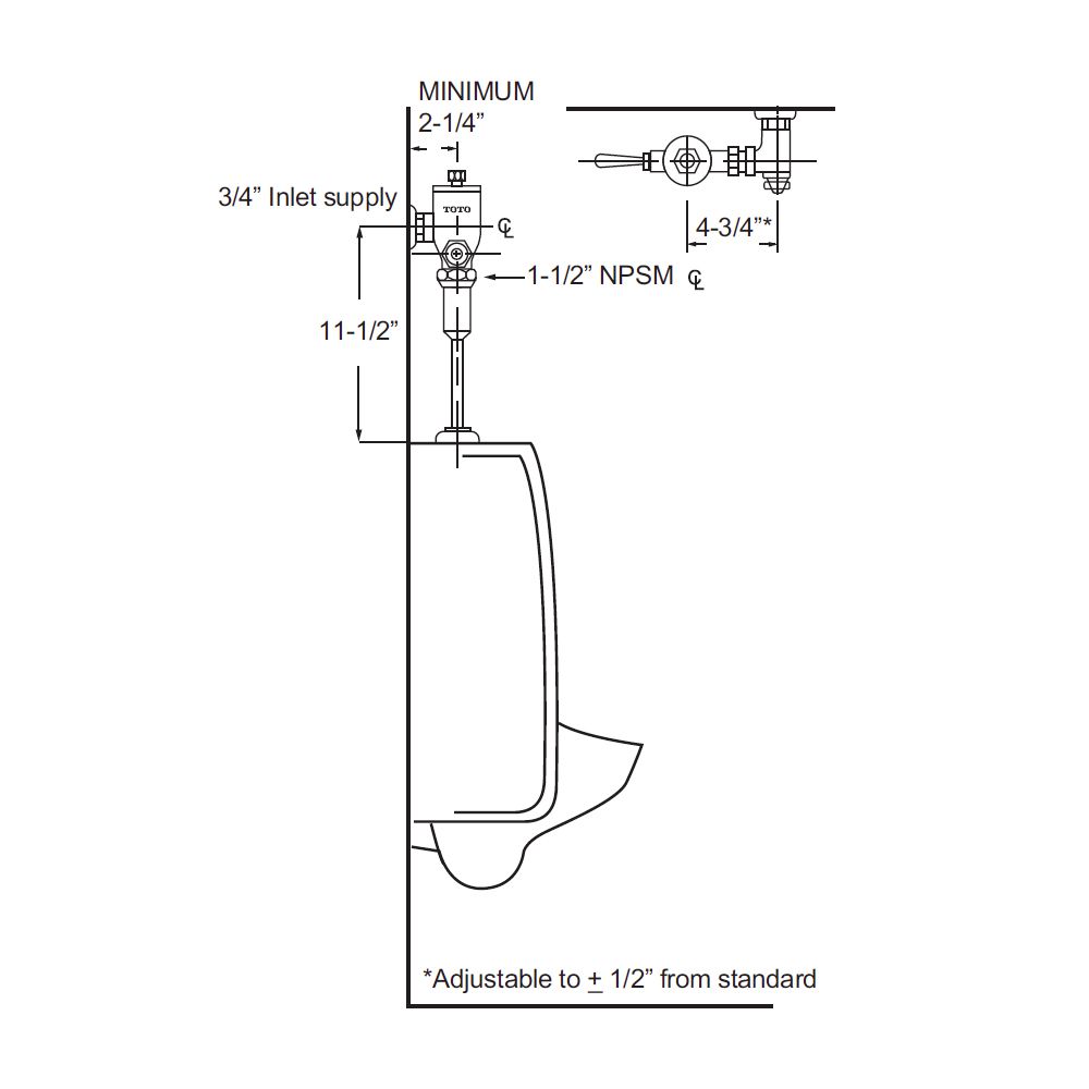 TOTO TMU1LN12 Non Hold Open Urinal Flushometer Valve 0.5 GPF 2