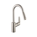 Hansgrohe 04506801 Focus HighArc Pull Down Prep Kitchen Faucet Steel Optik 1