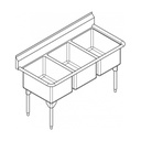 Franke RTL2472-1-2 Restaurant Series 16 Gauge Triple Sink