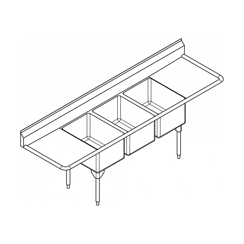 Franke RTL2472LR-1-2 Restaurant Series 16 Gauge Triple Sink